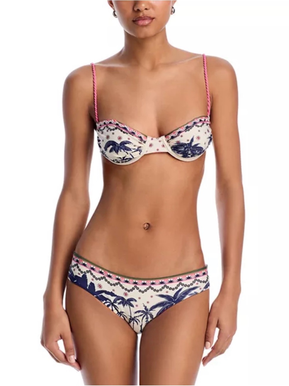 Agua Bendita Cream Bikini with Navy Palm Print and Pink Accents